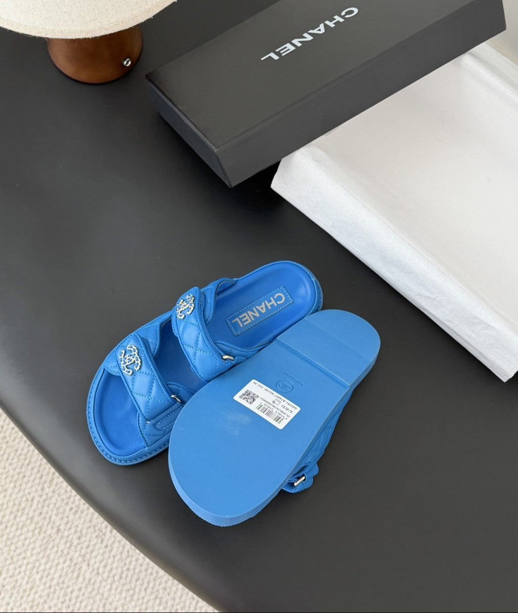 CHANEL Quilted Dad Sandal  Blue.