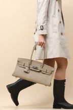 Shoulder Birkin Style Leather Taupe .
