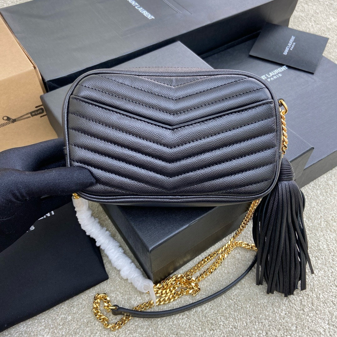 Saint Laurent Lou Camera Bag Black Ferragens Douradas