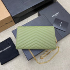 Saint Laurent Shoulder Bag Green Ferragens Douradas