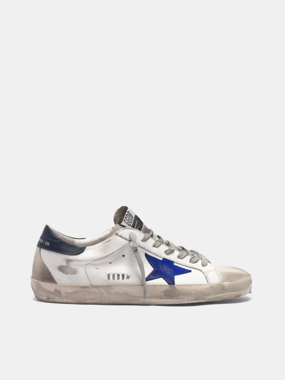 Golden Goose Super-Star White Leather Blue Suede Star Navy Heel