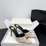 Saint Laurent Babylone Ruched Mules in Leather Ivory