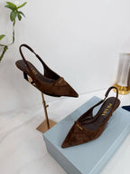 Prada dark brown suede slingback pump from