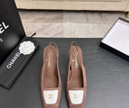 Chanel Slingback Heel Suede Dusty Pink White Gold