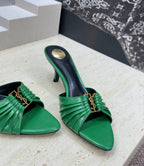 Saint Laurent Babylone Heeled Slide Sandals Green Gold