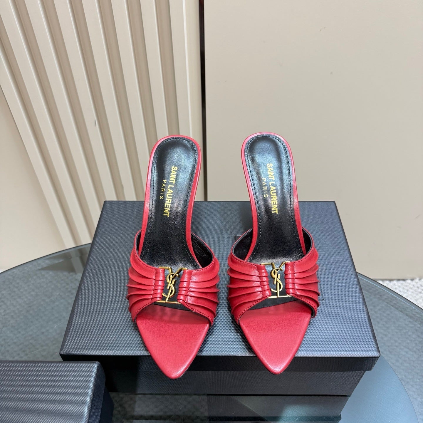 Saint Laurent Babylone Mules Bordeaux red