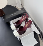 Chanel Slingback Block Heel  Burgundy & White  Patent. Salto 9 cm.