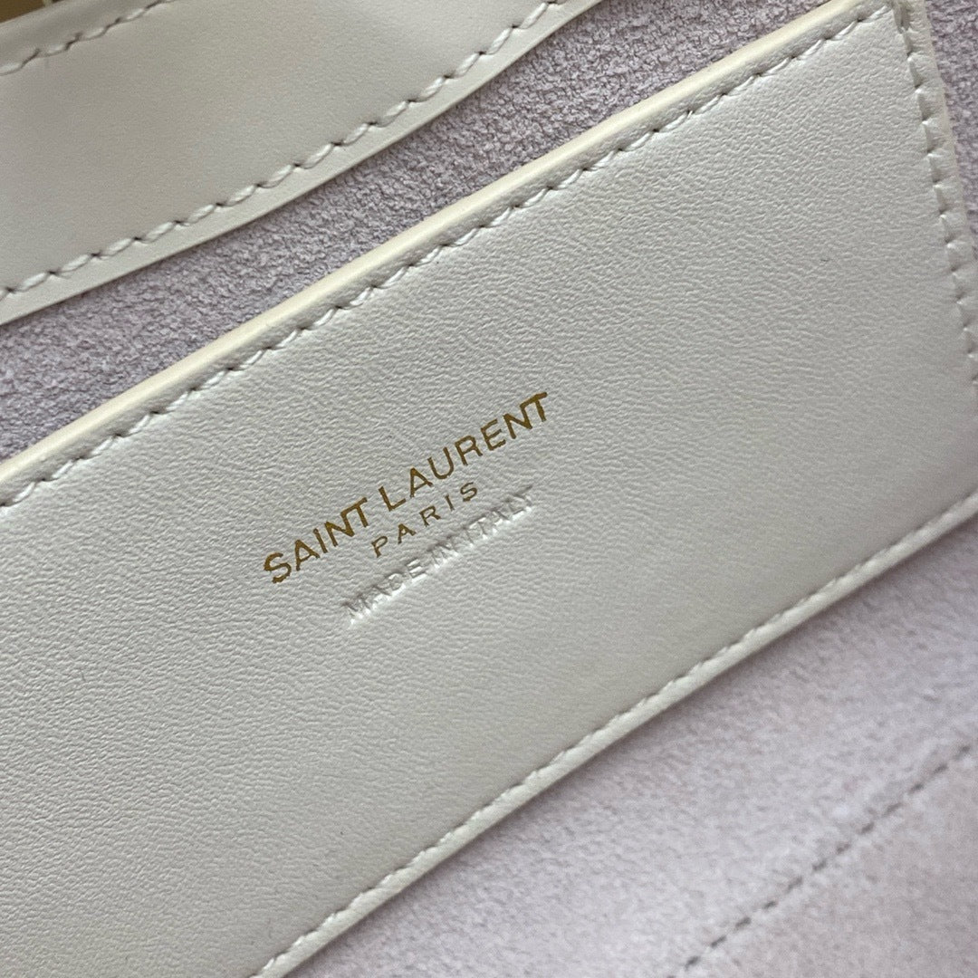 Saint Laurent Le 5 À 7 Top Handle Bag Off White Ferragens Douradas