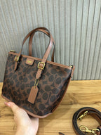 Coach Taxi Tote 21 Signature Brown Ferragens Douradas