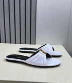 Saint Laurent Flat Slide Sandals White Gold