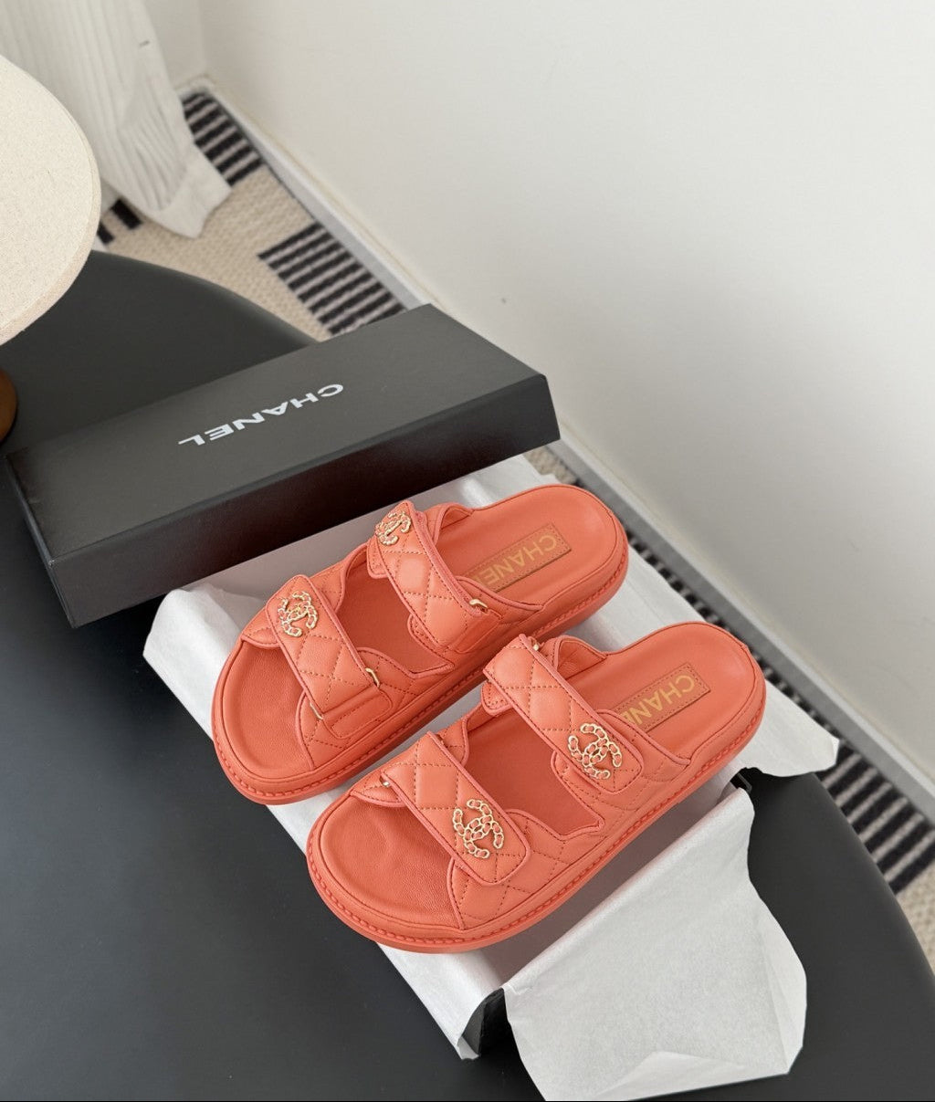 CHANEL Quilted Dad Sandal  Coral.