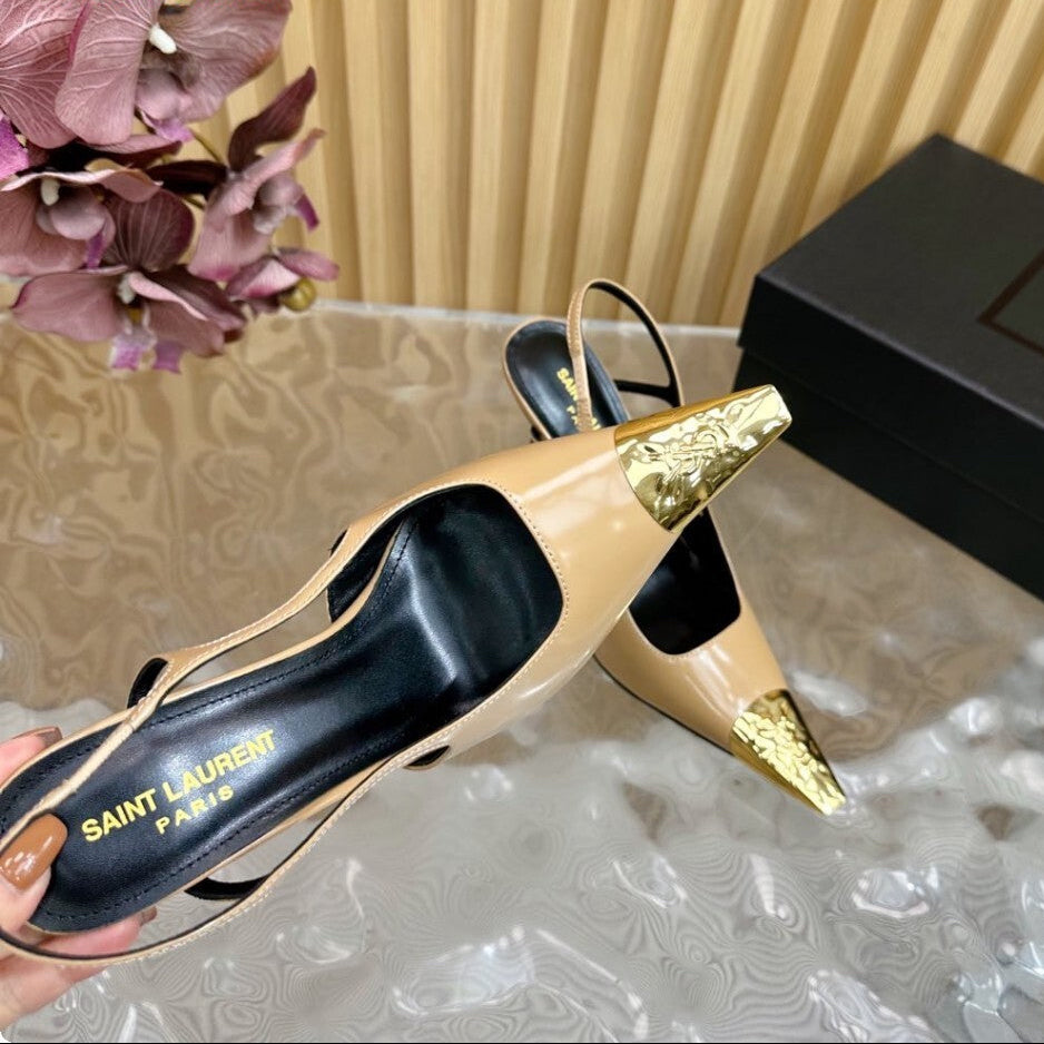 Saint Laurent Scarpin Slingback Jeanne  Beige