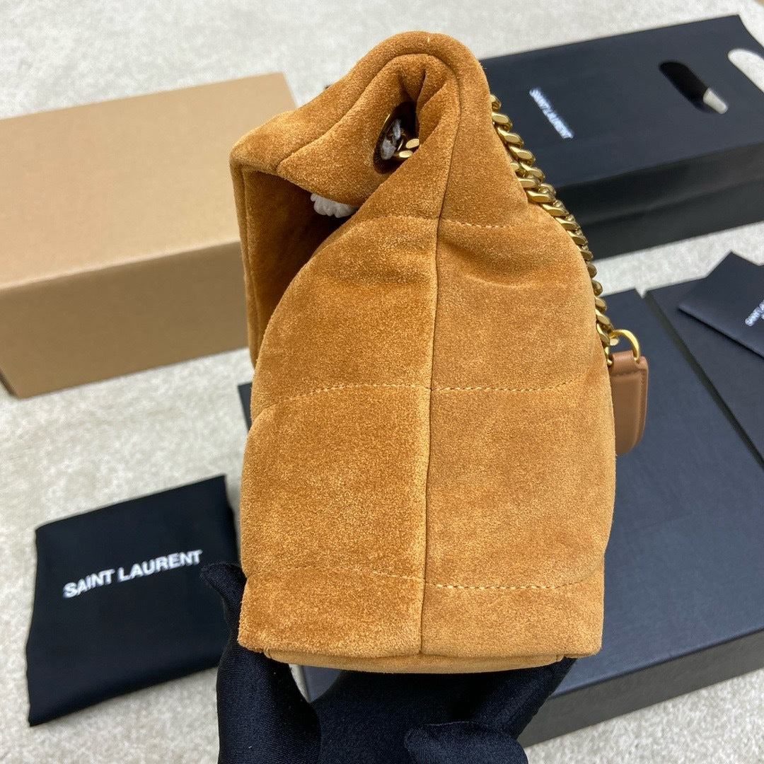 Bolsa Saint Laurent Puffer Toy  Shoulder Bag Camel em camurça
