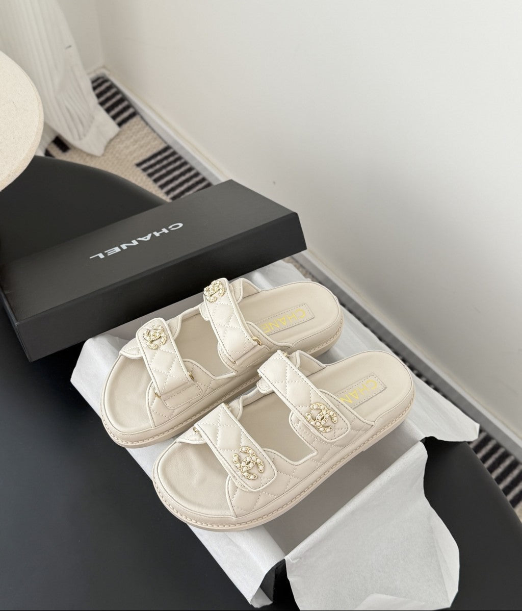 CHANEL Quilted Dad Sandal  Off-White.