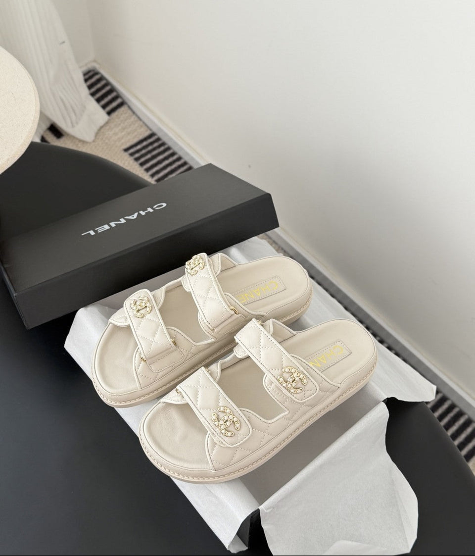 CHANEL Quilted Dad Sandal  Off-White.