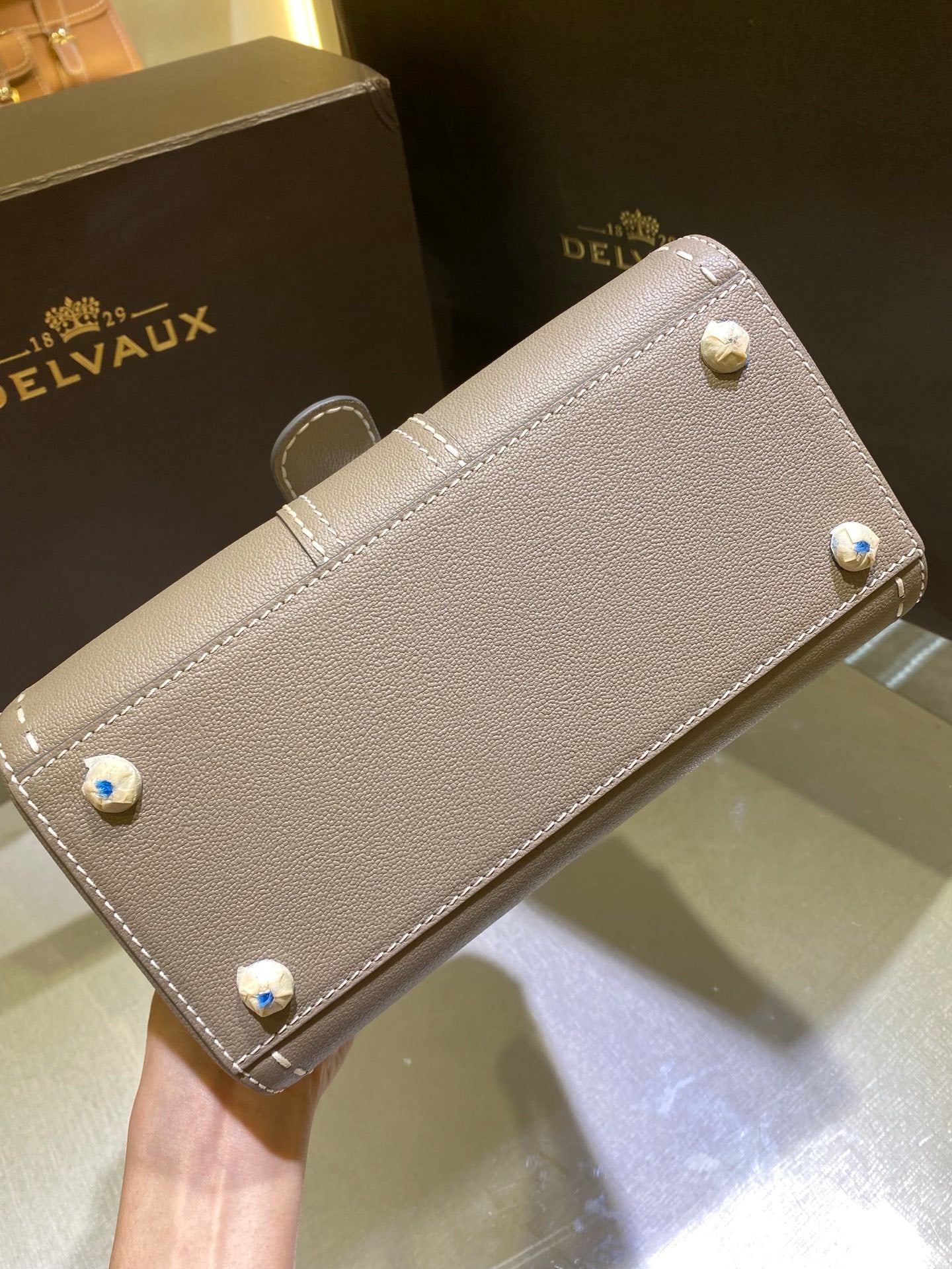 Delvaux Brillant Mini Leather Bag Cinza Taupe Ferragens Prata