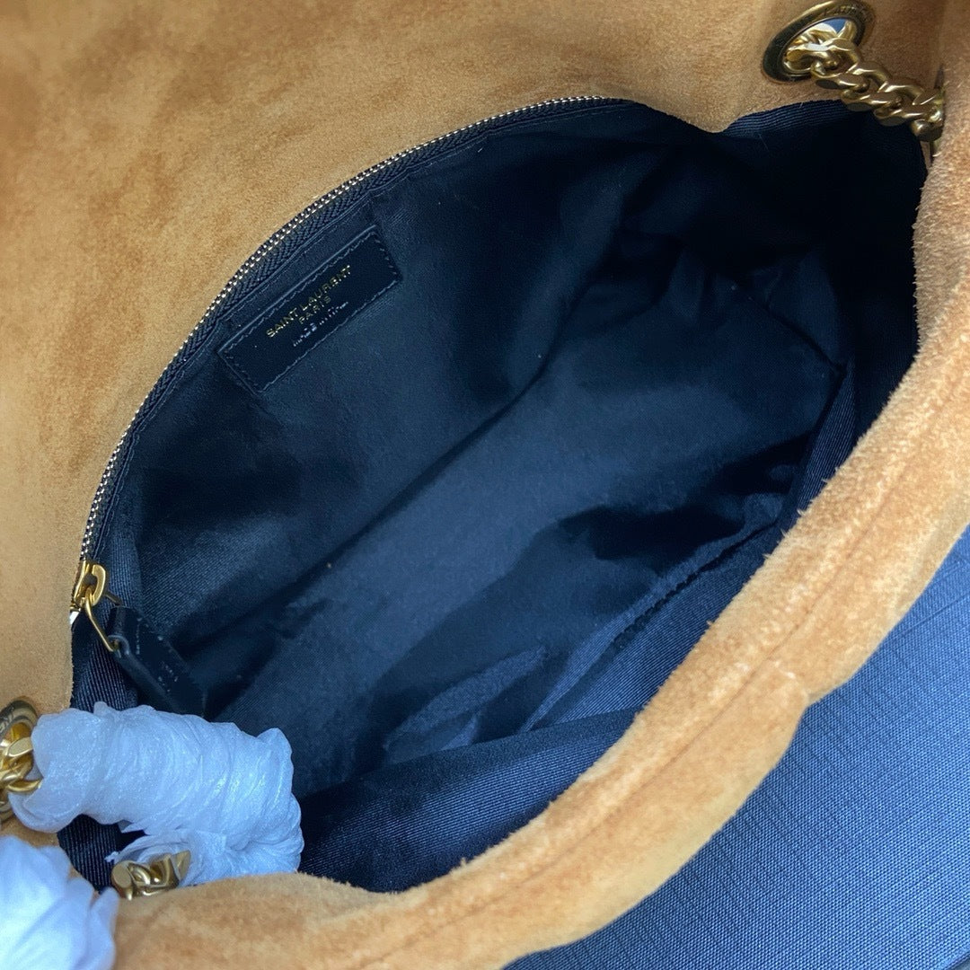 Bolsa Saint Laurent Puffer Toy  Shoulder Bag Camel em camurça