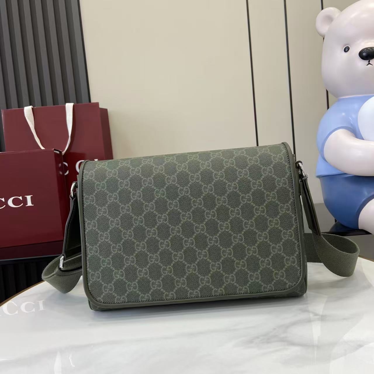 Gucci GG Monogram Messenger Bag Green