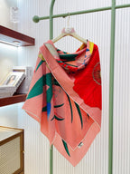 Lenço Hermès Carré 90 "Bouquet Final" Cor Rosa Vivo / Verde Cipreste / Amarelo