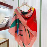 Lenço Hermès Carré 90 "Bouquet Final" Cor Rosa Vivo / Verde Cipreste / Amarelo