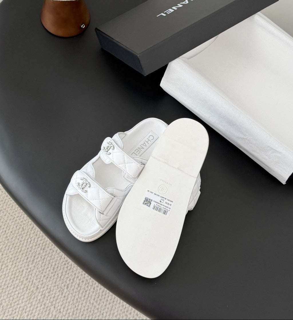 CHANEL Quilted Dad Sandal White.