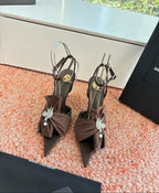 Saint Laurent Dove Sandals in Satin Crepe and Rhinestones Brown