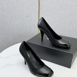 Chanel Square-Toe Cap-Toe Pumps in Black Leather. Salto 9 cm.