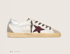Golden Goose Super-Star com Estrela de Glitter Bordô e Talão Prateado .