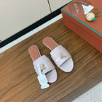 Loro Piana Summer Charms Suede Slides Croco