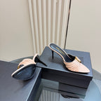 Saint Laurent Babylone Ruched Mules in Leather Nude