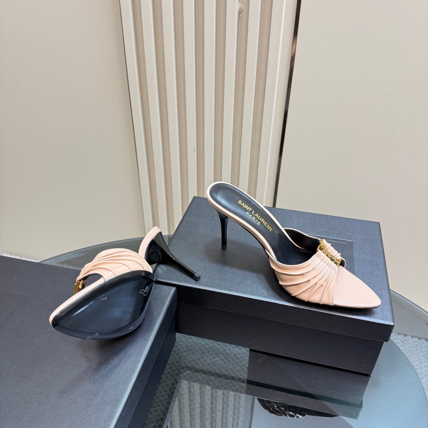 Saint Laurent Babylone Mules Bordeaux off-white