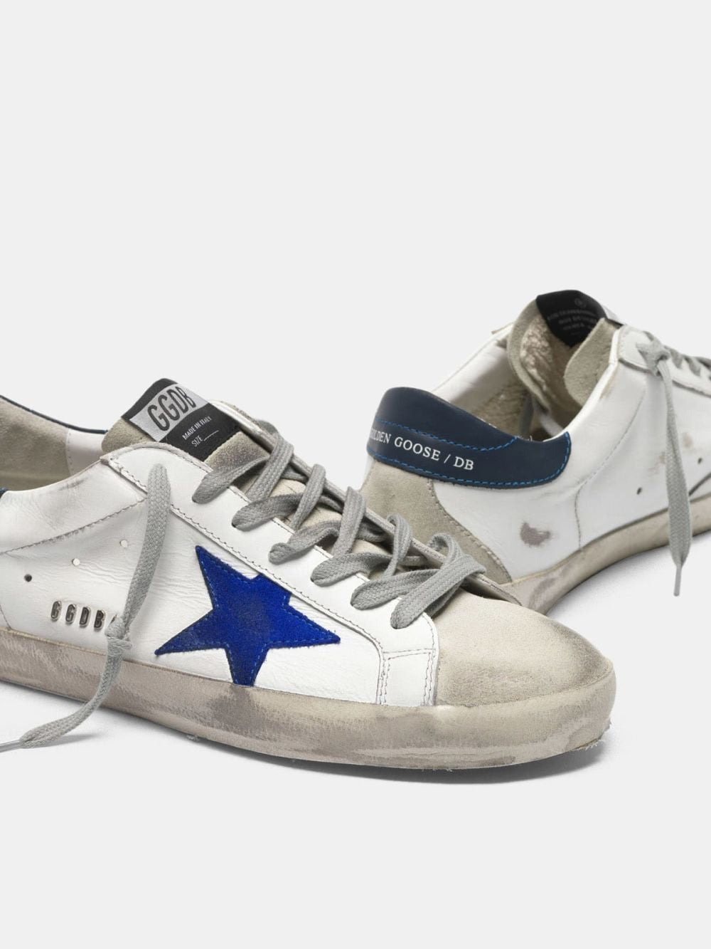 Golden Goose Super-Star White Leather Blue Suede Star Navy Heel