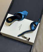 Saint Laurent  Mules Opyum Em Crepe De Cetim Azul Marinho