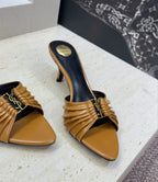 Saint Laurent Babylone Cassandra Draped Leather Mule Camel