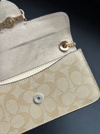 Coach Morgan Monogram Chain Crossbody Khaki Bege Ferragens Douradas