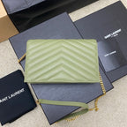 Saint Laurent Shoulder Bag Green Oliva Claro Ferragens Douradas