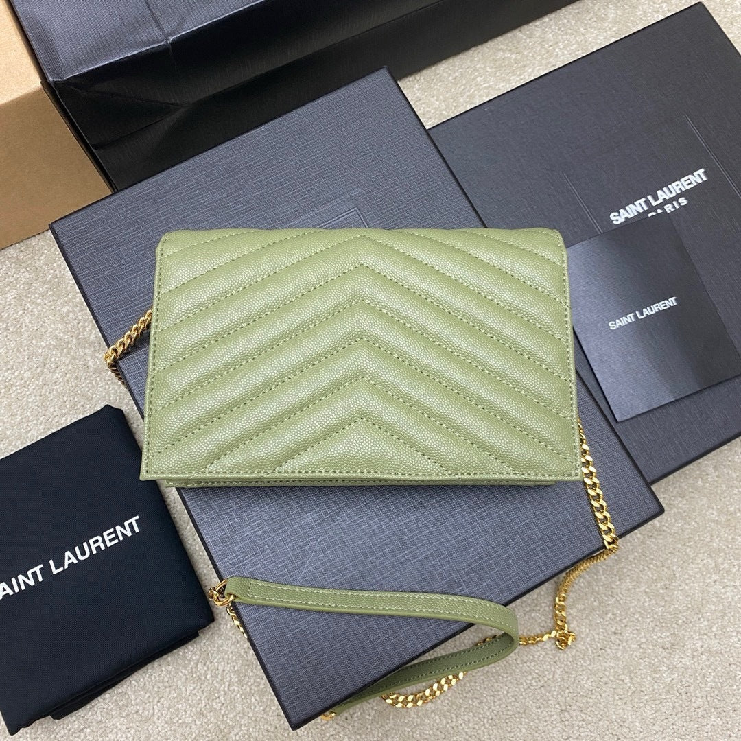 Saint Laurent Shoulder Bag Green Oliva Claro Ferragens Douradas