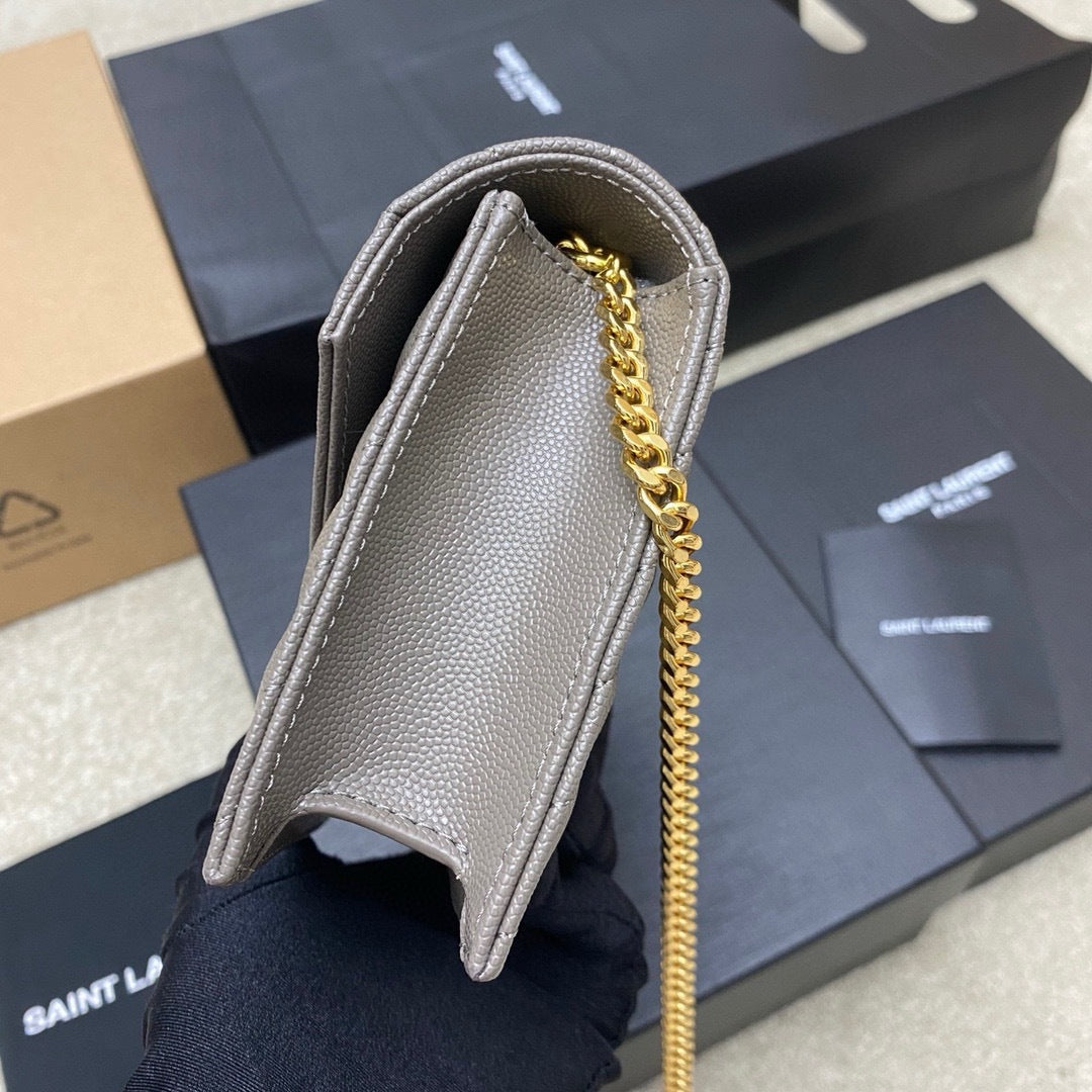 Saint Laurent Shoulder Bag gray Ferragens Douradas