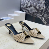 Saint Laurent Babylone Cassandra Draped Mule Nude Beige
