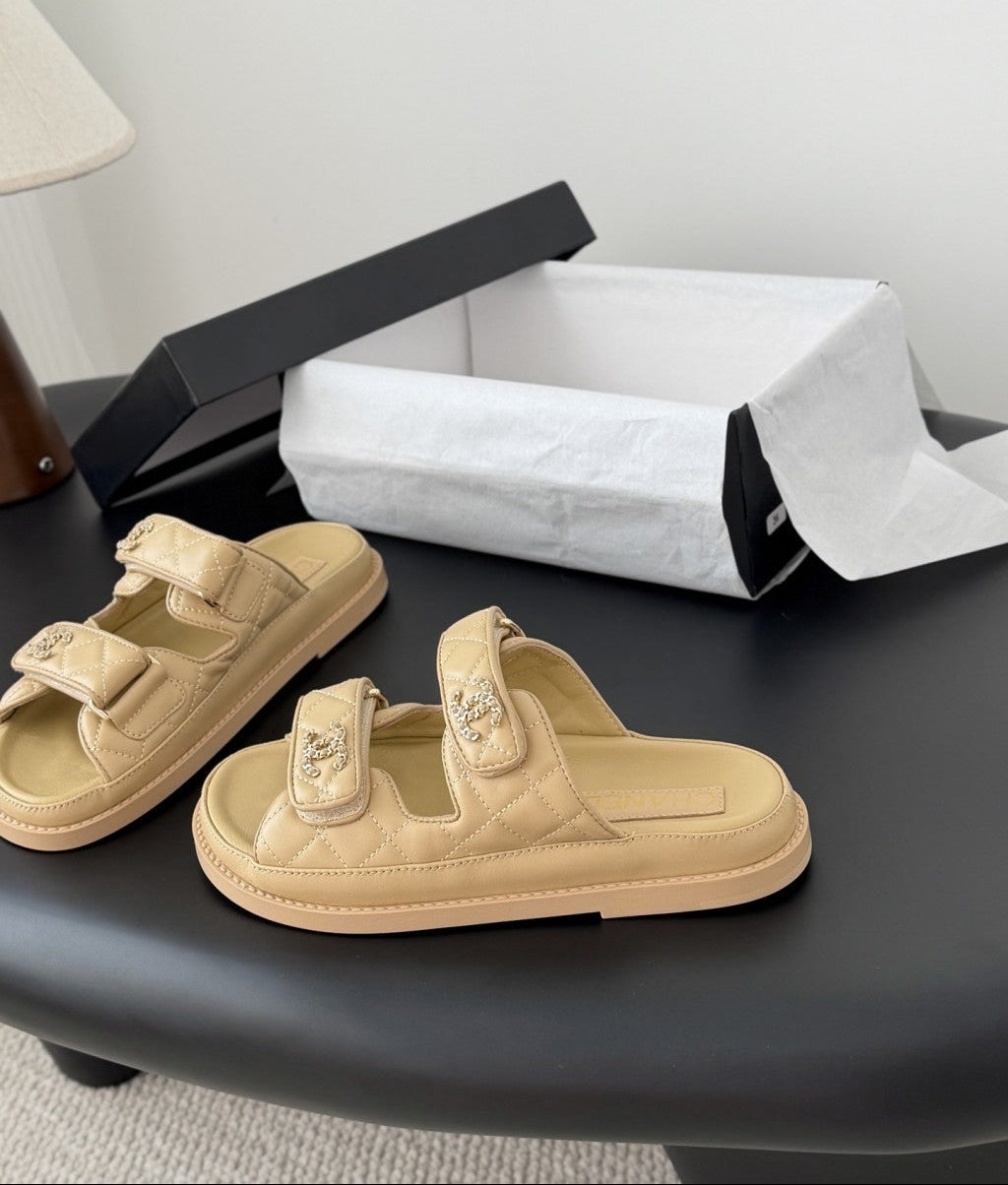 CHANEL Quilted Dad Sandal  Beige.