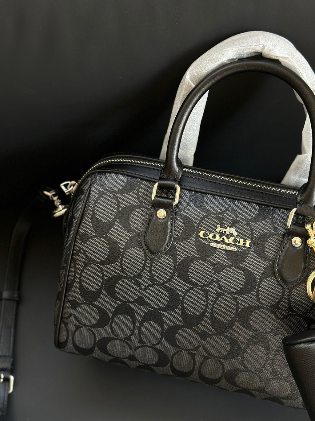 Coach Rowan Satchel Black Signature Canvas