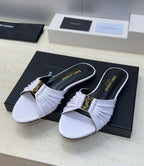 Saint Laurent Flat Slide Sandals White Gold