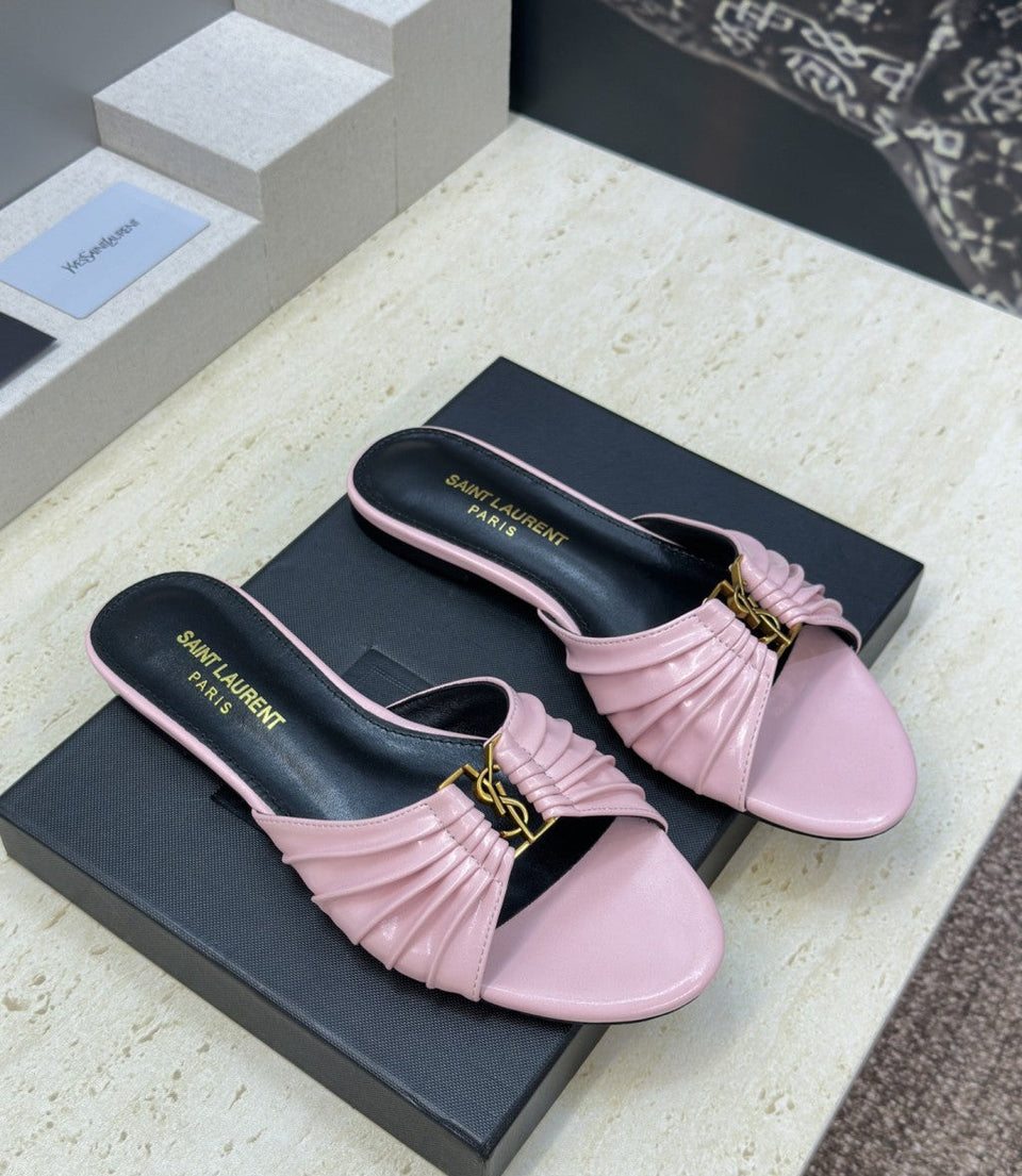 Saint Laurent Flat Slide Sandals Pink Gold