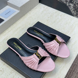 Saint Laurent Flat Slide Sandals Pink Gold