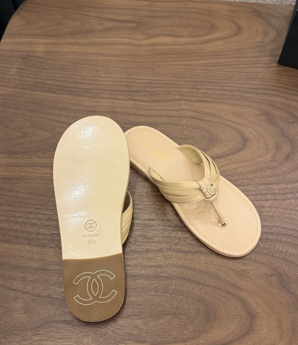 Chanel Thong Sandals Beige.