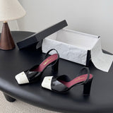 Chanel Slingback Block Heel  Black & White  Patent. Salto 9 cm.
