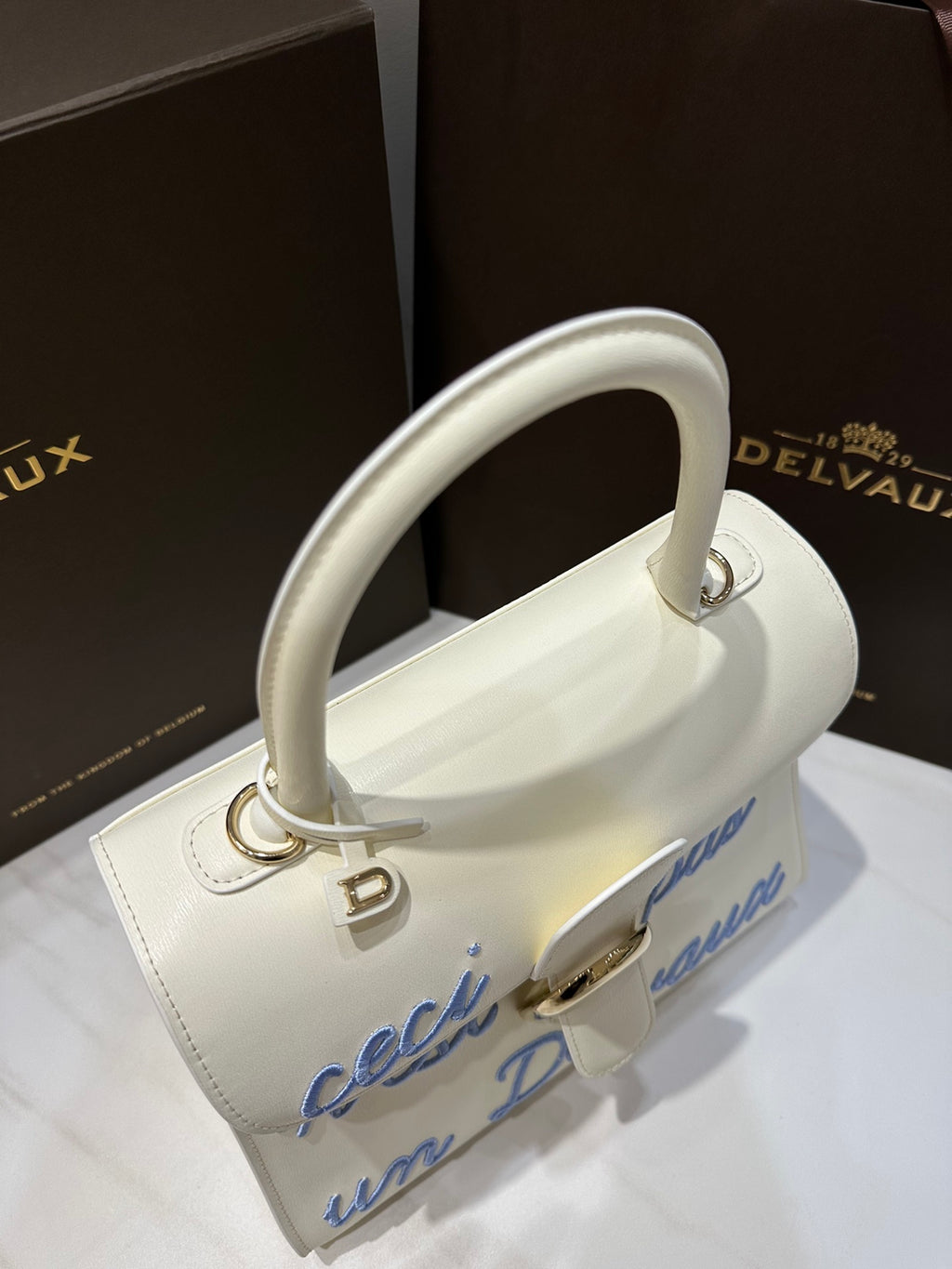 Delvaux Brillant L'Humour Lettering Off-White / Blue
