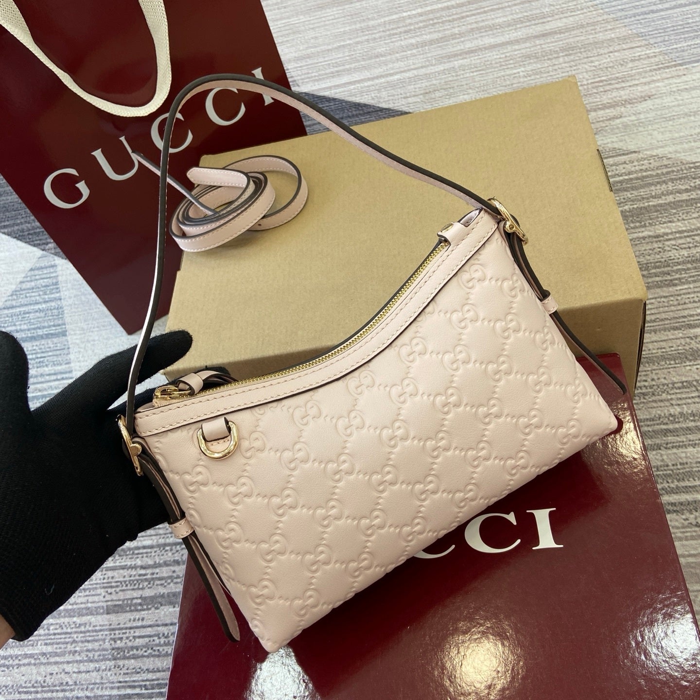 Gucci GG Emblem Small Shoulder Bag Off-White