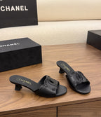 Chanel Interlocking CC Heeled Mules Black. Salto 5 cm.