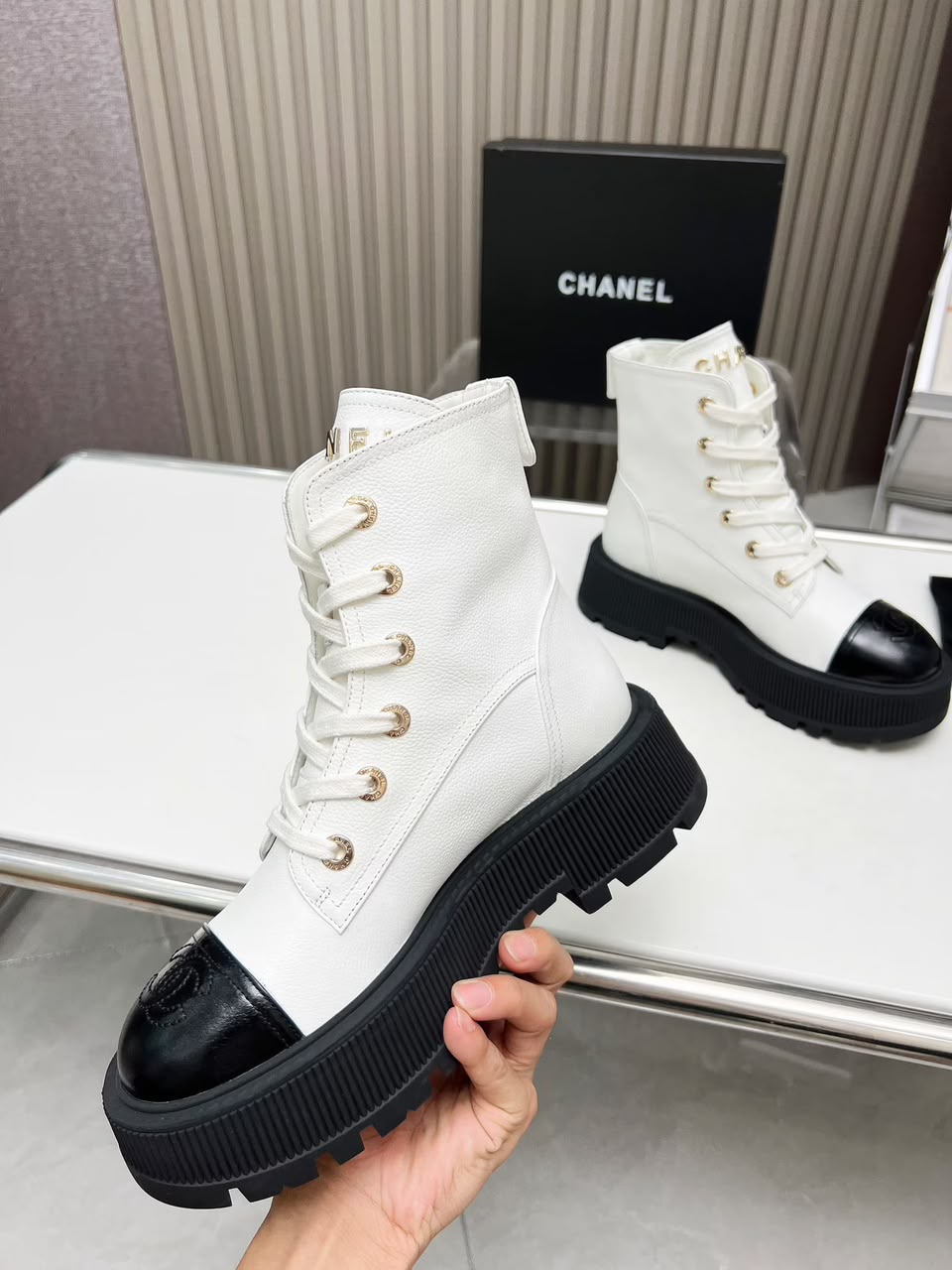 Chanel Combat Boot White / Black